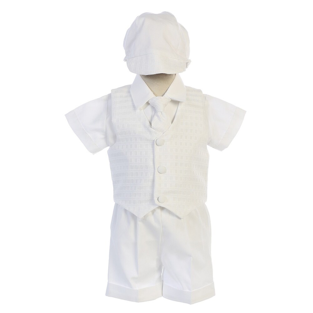 Swea Pea & Lilli Baby Girl White Poly-Cotton Jacquard Gown Christening Baptism Hat Set Swea Pea & Lilli Baby Girl White Poly-Cotton Jacquard Gown Christening Baptism Hat Set